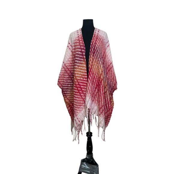 Vince Camuto Pink Twill Striped Tie Waist Ruana Wrap size One Size - Picture 7 of 11